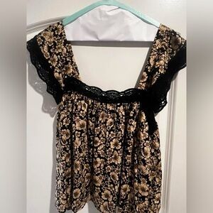 Floral Black and Cream Women's Top